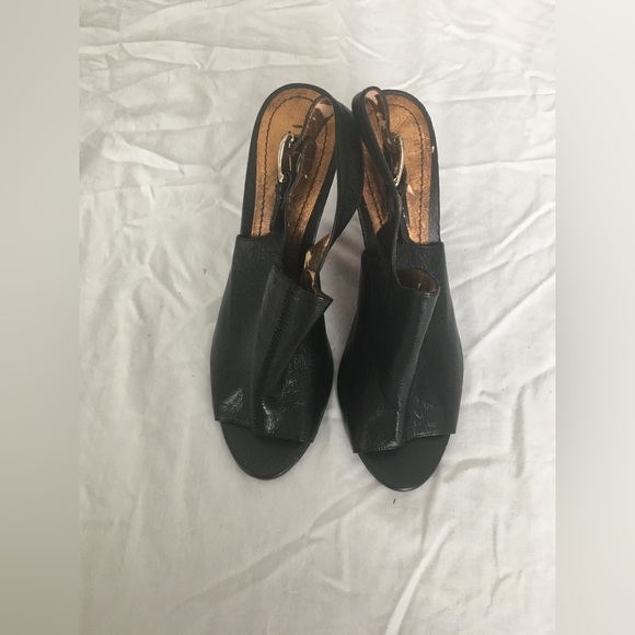 Y2k Nine West open toe sling back bootie black leather leopard clear heel - Picture 2 of 11